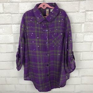 Route 66 Purple Plaid Girls Shirt Size Large 10/12